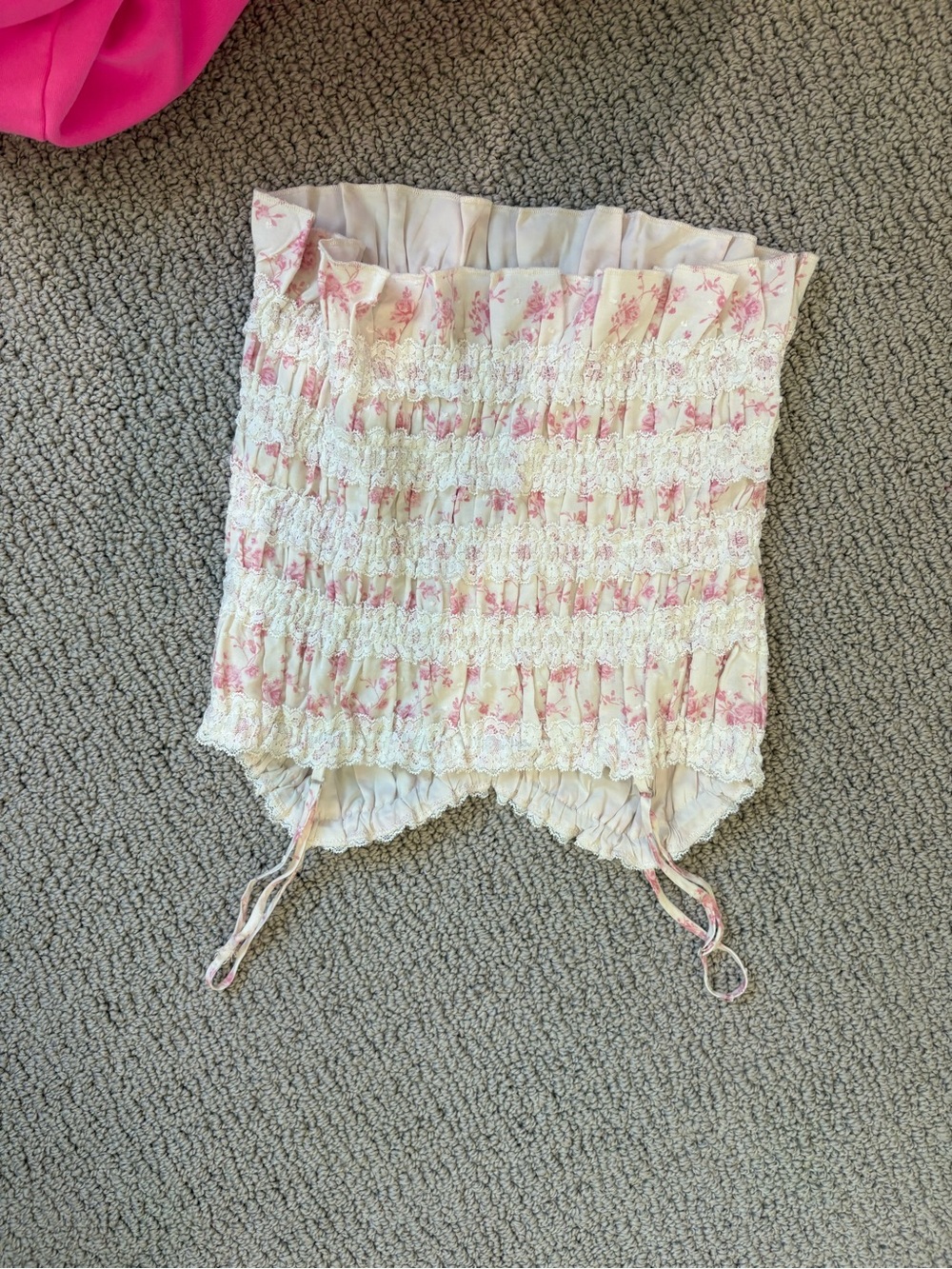Smocked Cream and Pink Floral Tube Camisole